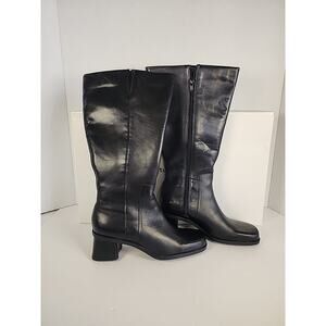 Naturalizer Boots 7.5M Black Block Heel Plus Shaft Leather Knee High NEW